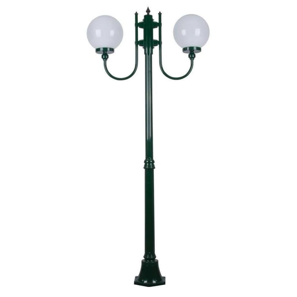 GT-614 Lisbon Twin Head 25cm Sphere Curved Arm Medium Post Light - Powder Coated Finish / E27 - Green