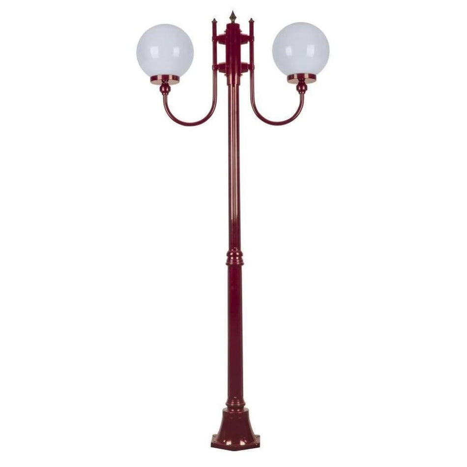 GT-614 Lisbon Twin Head 25cm Sphere Curved Arm Medium Post Light - Powder Coated Finish / E27 - Burgundy