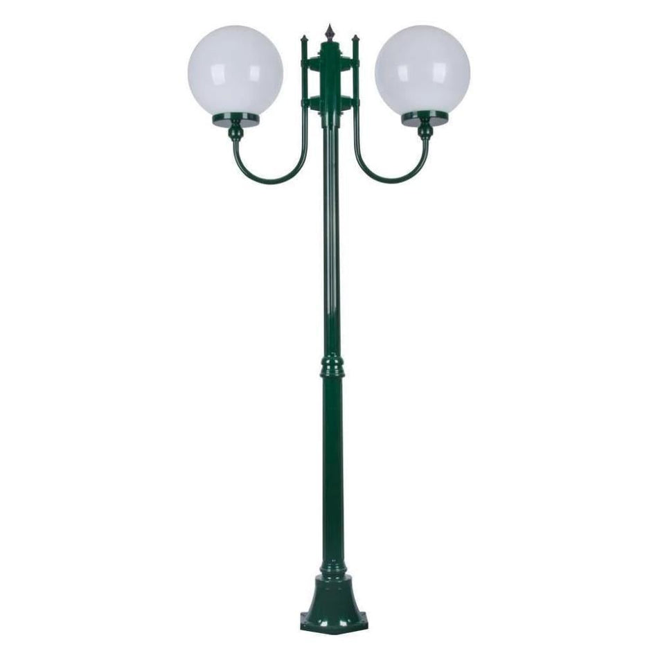 GT-615 Lisbon Twin 30cm Sphere Curved Arms Medium Post Light - Powder Coated Finish / E27 - Green
