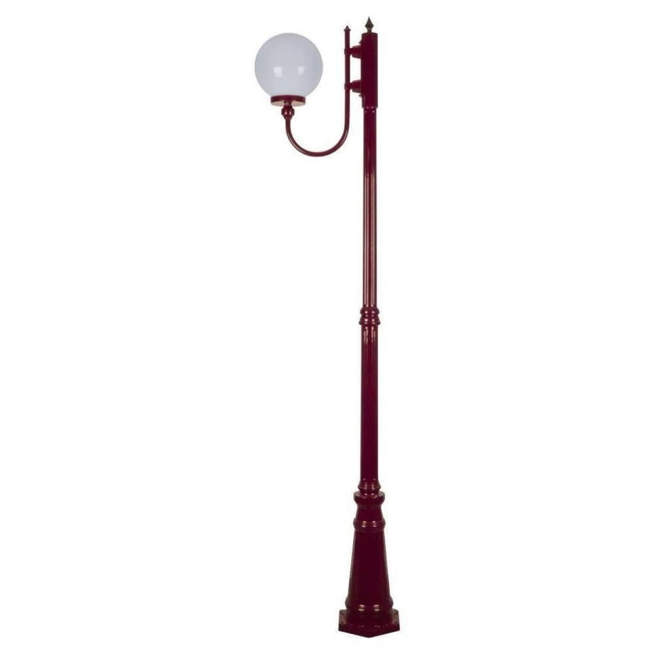 GT-618 Lisbon 25cm Sphere Curved Arm Tall Post Light - Powder Coated Finish / E27 - Burgundy