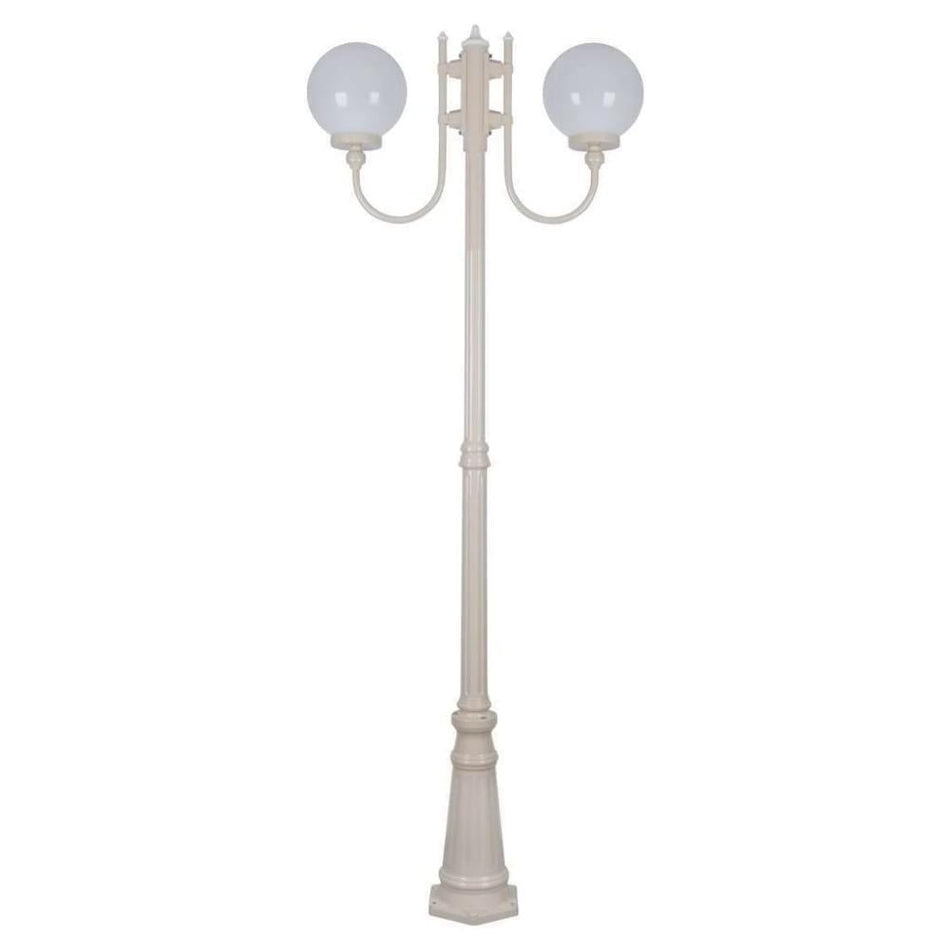 GT-620 Lisbon Twin 25cm Sphere Curved Arms Tall Post Light - Powder Coated Finish / E27 - Beige