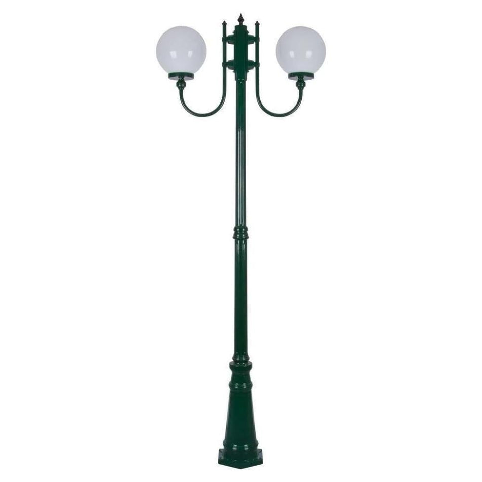 GT-620 Lisbon Twin 25cm Sphere Curved Arms Tall Post Light - Powder Coated Finish / E27 - Green