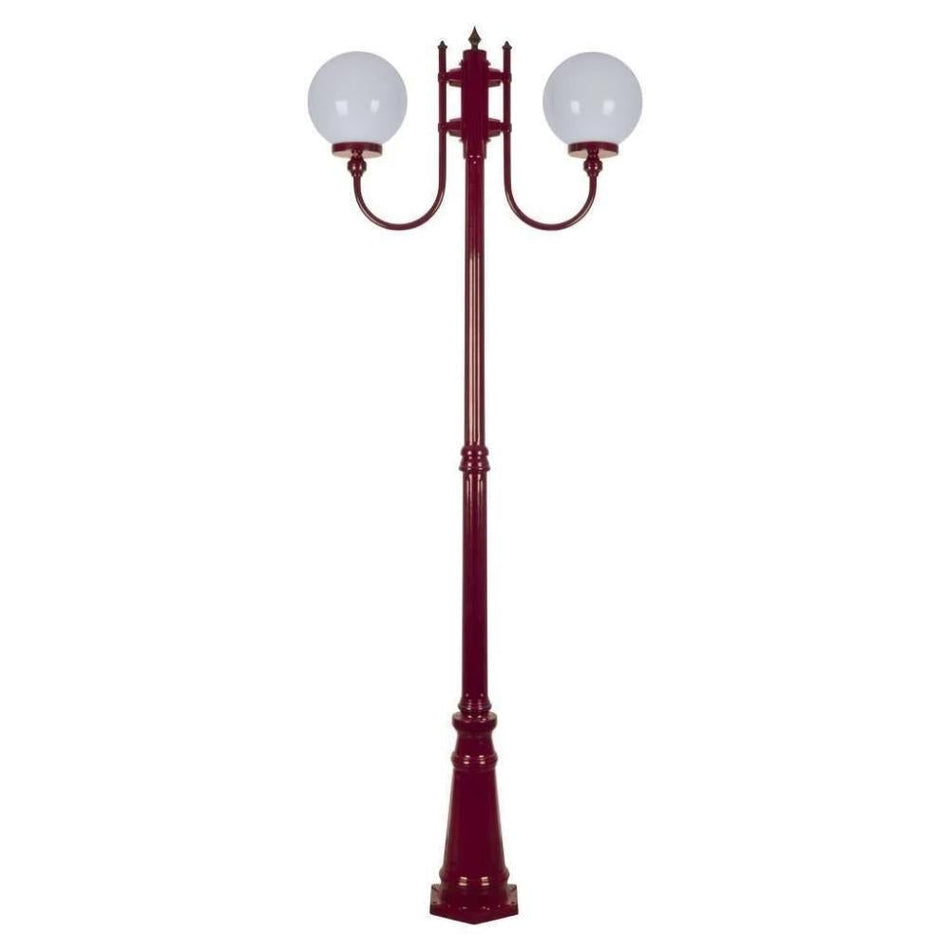 GT-620 Lisbon Twin 25cm Sphere Curved Arms Tall Post Light - Powder Coated Finish / E27 - Burgundy