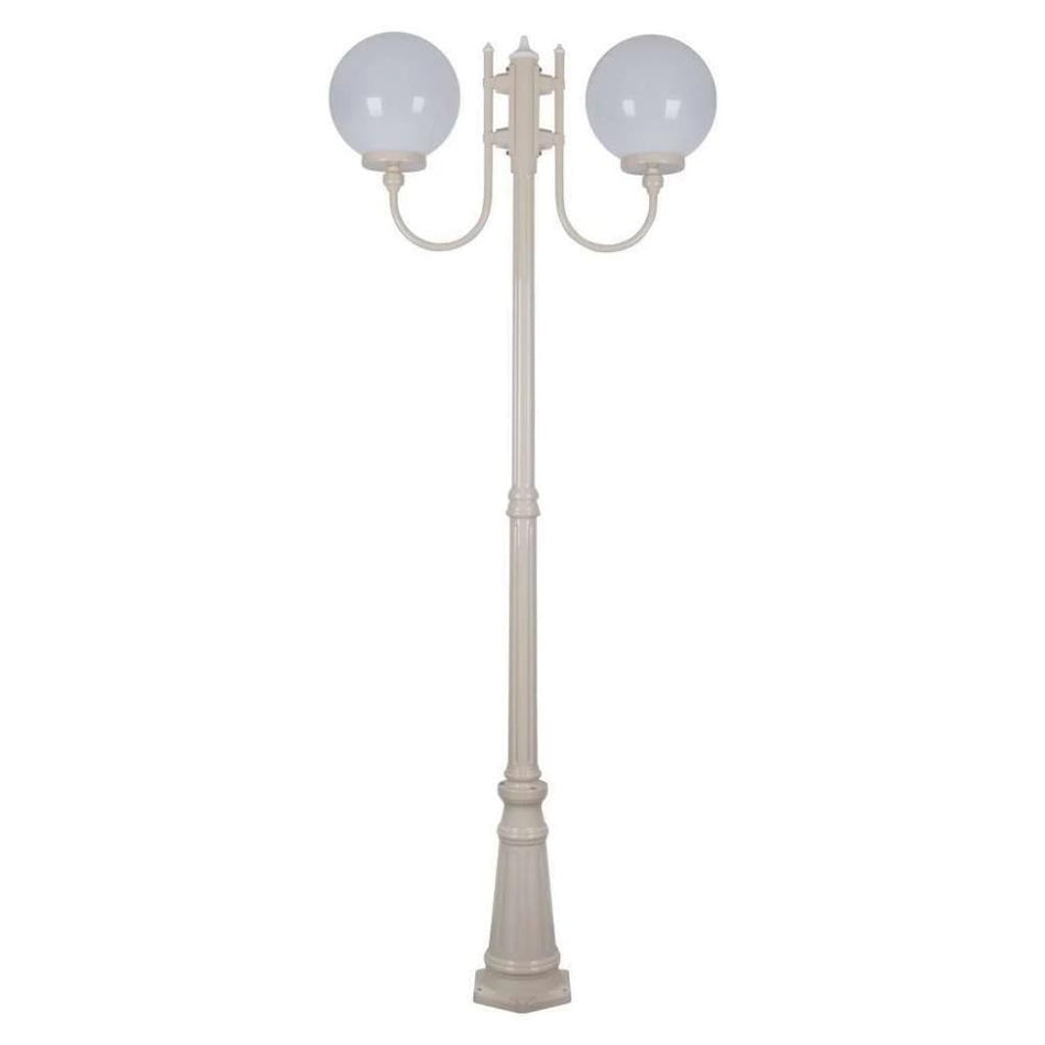 GT-621 Lisbon Twin 30cm Spheres Curved Arms Tall Post Light - Powder Coated Finish / E27 - Beige