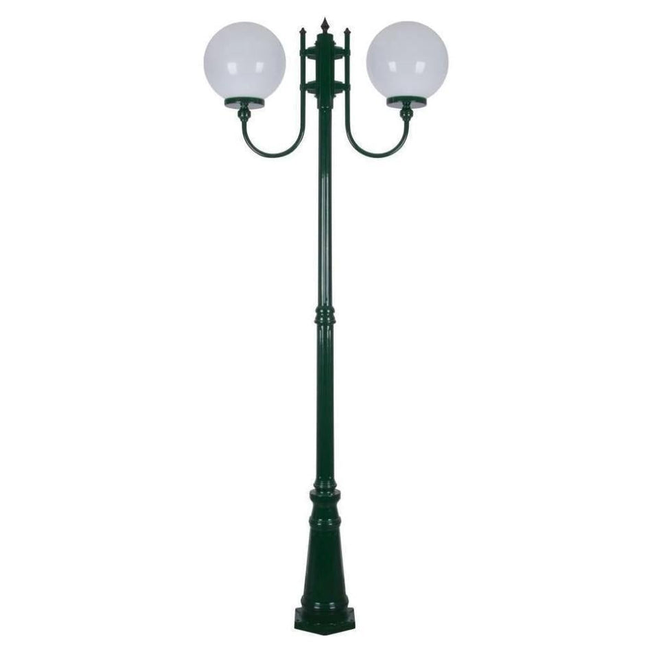 GT-621 Lisbon Twin 30cm Spheres Curved Arms Tall Post Light - Powder Coated Finish / E27 - Green