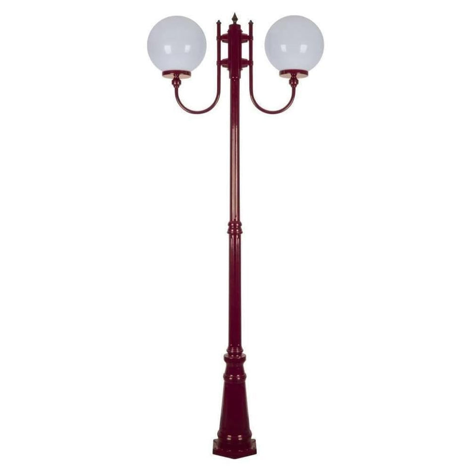 GT-621 Lisbon Twin 30cm Spheres Curved Arms Tall Post Light - Powder Coated Finish / E27 - Burgundy