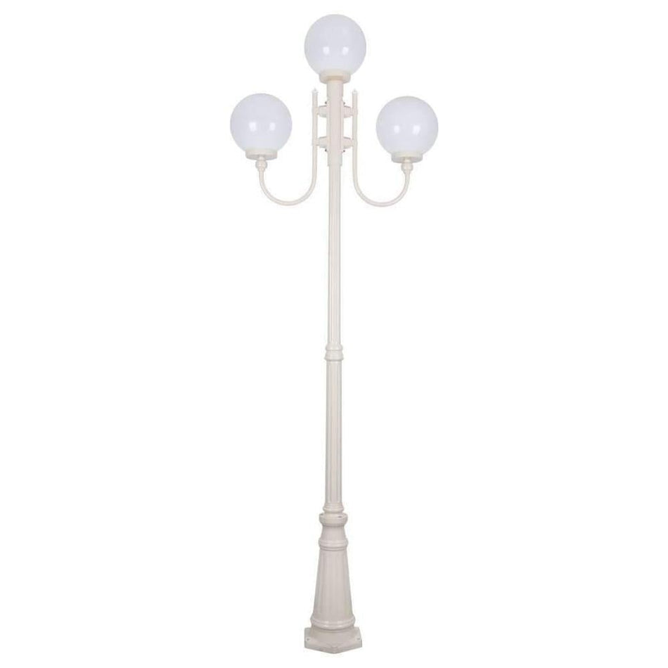 GT-622 Lisbon Triple 25cm Spheres Curved Arms Tall Post Light - Powder Coated Finish / E27 - Beige