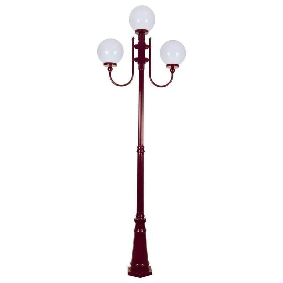 GT-622 Lisbon Triple 25cm Spheres Curved Arms Tall Post Light - Powder Coated Finish / E27 - Burgundy