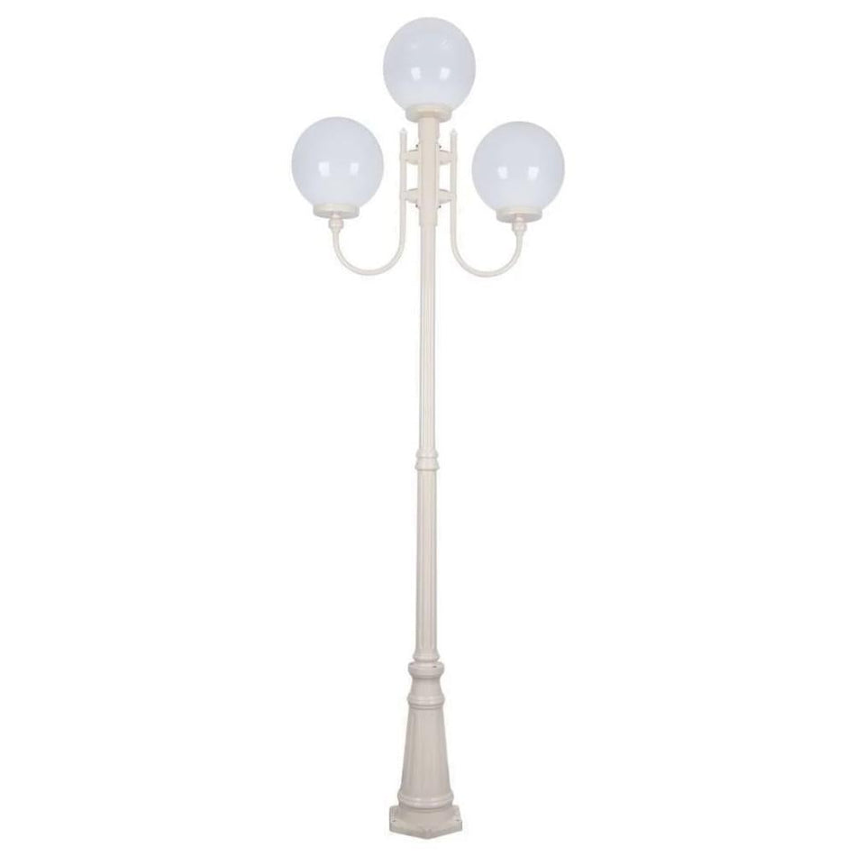 GT-623 Lisbon Triple 30cm Spheres Curved Arms Tall Post Light - Powder Coated Finish / E27 - Beige