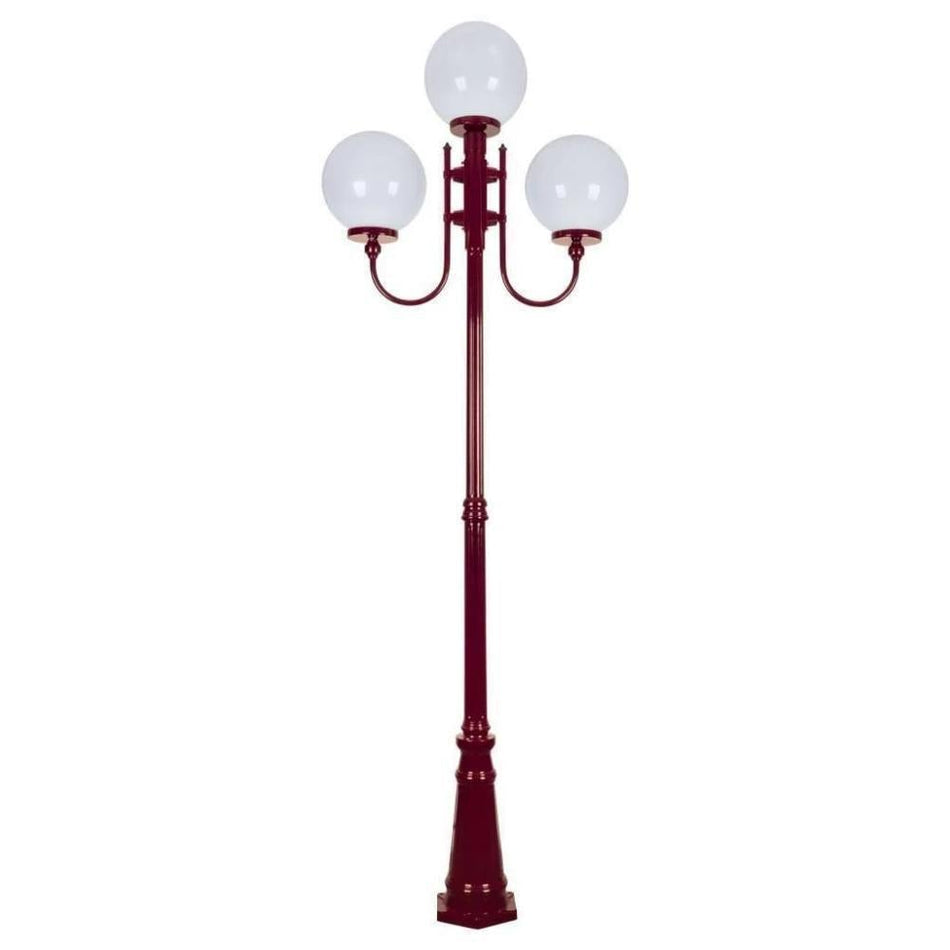 GT-623 Lisbon Triple 30cm Spheres Curved Arms Tall Post Light - Powder Coated Finish / E27 - Burgundy
