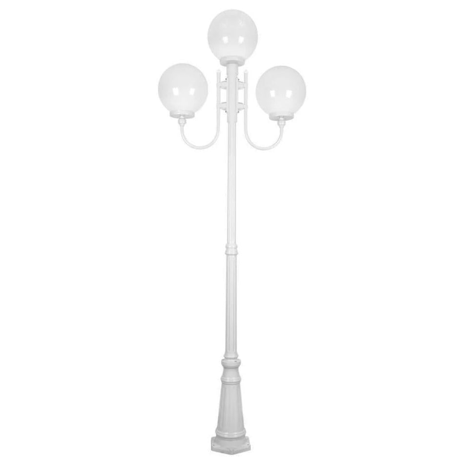 GT-623 Lisbon Triple 30cm Spheres Curved Arms Tall Post Light - Powder Coated Finish / E27 - White