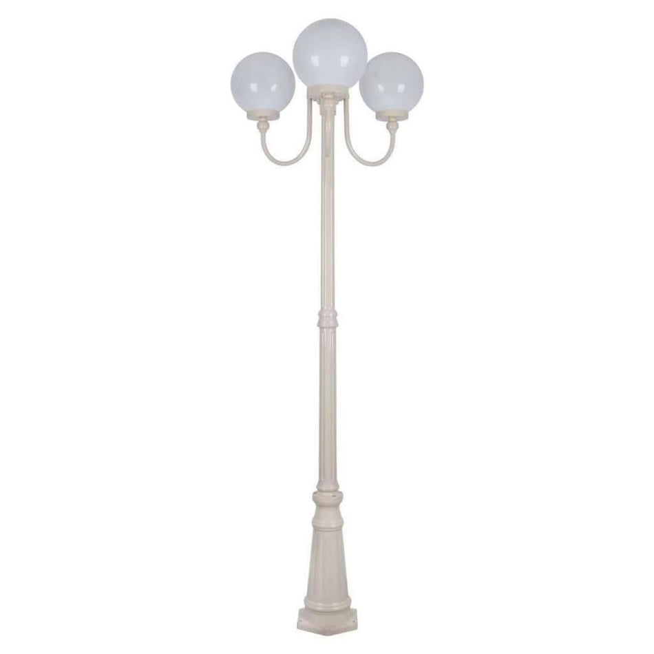 GT-624 Lisbon Triple 25cm Spheres Curved Arms Tall Post Light - Powder Coated Finish / E27 - Beige