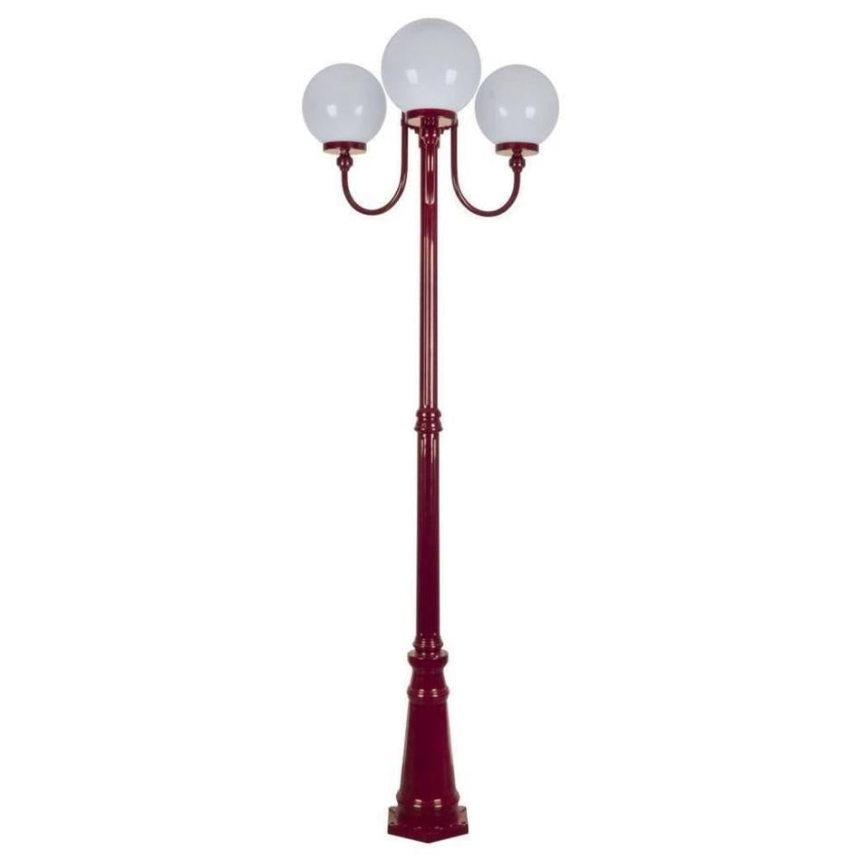 GT-624 Lisbon Triple 25cm Spheres Curved Arms Tall Post Light - Powder Coated Finish / E27 - Burgundy