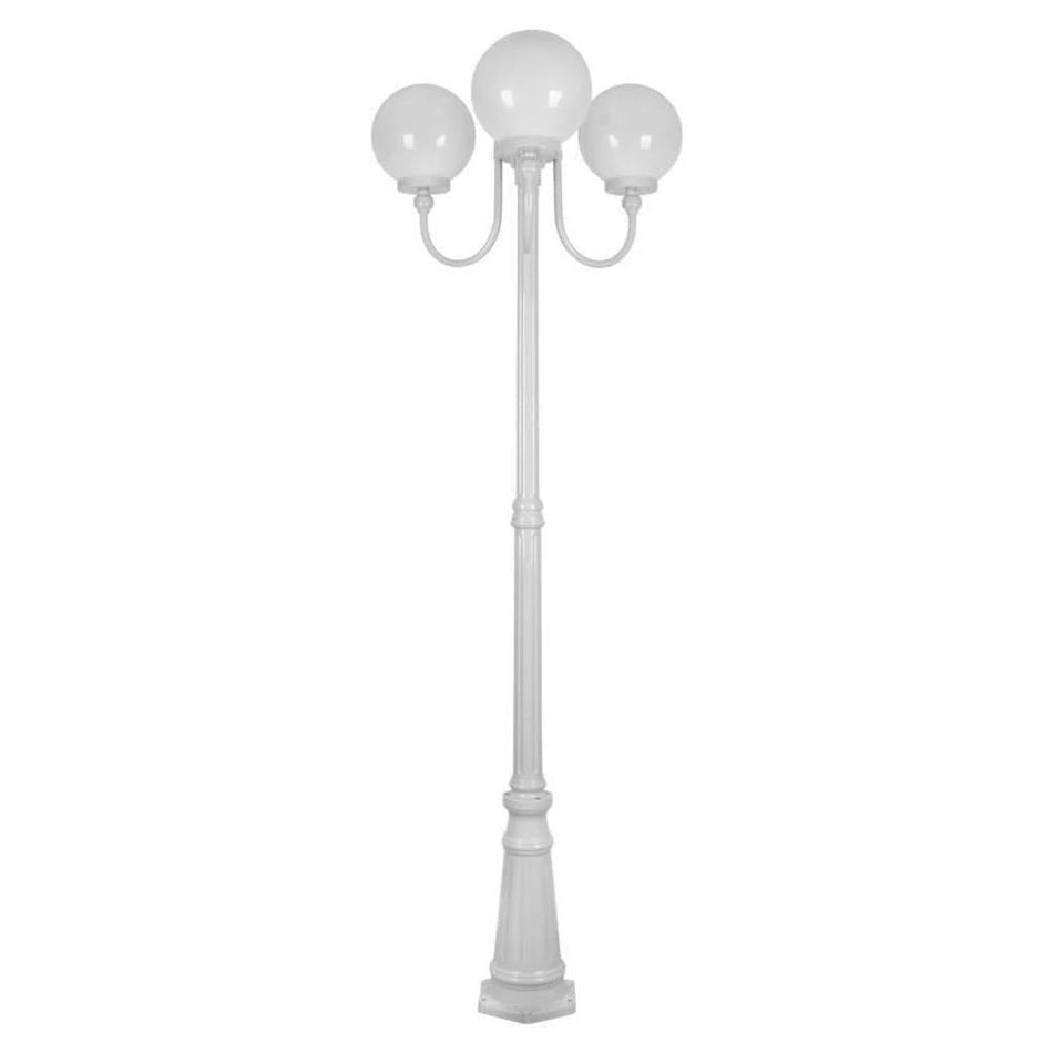 GT-624 Lisbon Triple 25cm Spheres Curved Arms Tall Post Light - Powder Coated Finish / E27 - White