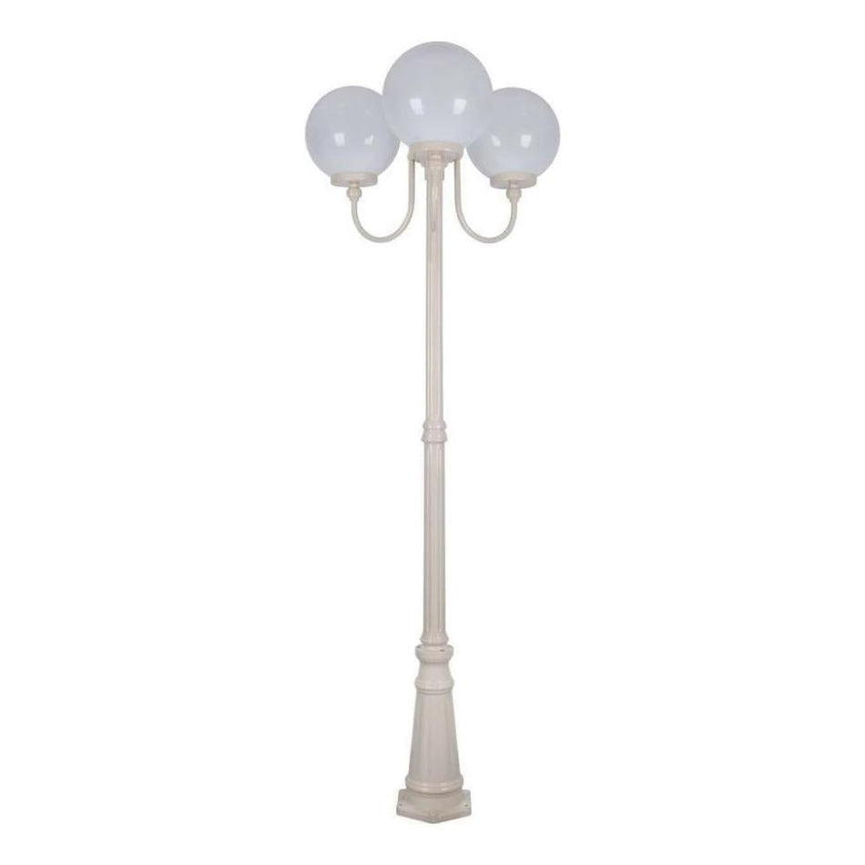 GT-625 Lisbon Triple 30cm Spheres Curved Arms Tall Post Light - Powder Coated Finish / E27 - Beige