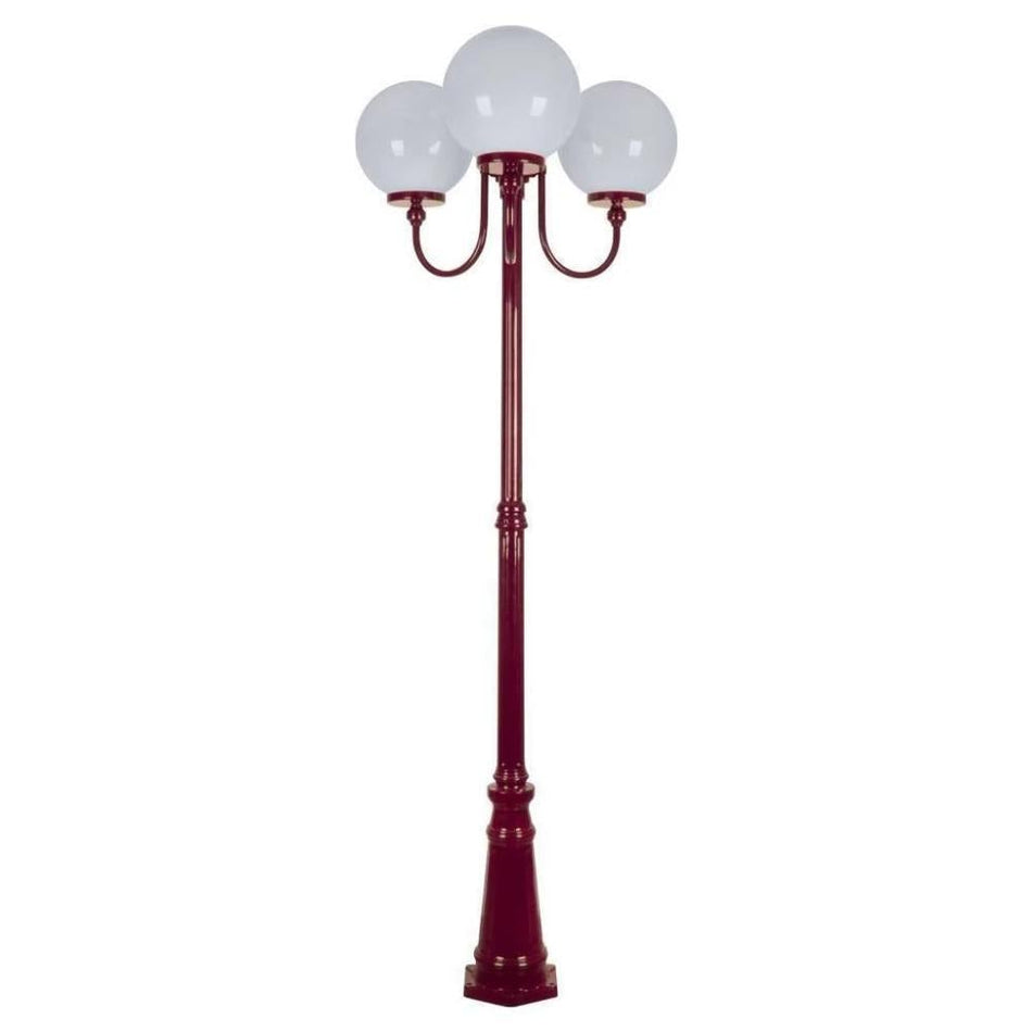 GT-625 Lisbon Triple 30cm Spheres Curved Arms Tall Post Light - Powder Coated Finish / E27 - Burgundy