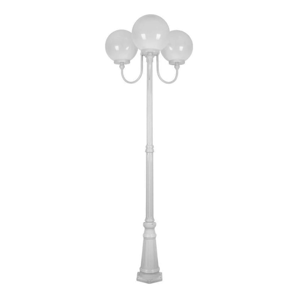 GT-625 Lisbon Triple 30cm Spheres Curved Arms Tall Post Light - Powder Coated Finish / E27 - White