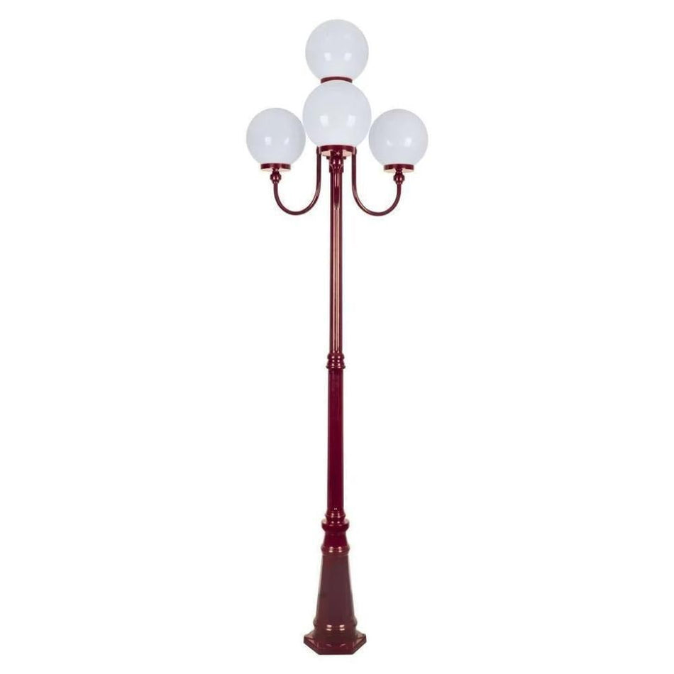 GT-626 Lisbon Four 25cm Spheres Curved Arms Tall Post Light - Powder Coated Finish / E27 - Burgundy
