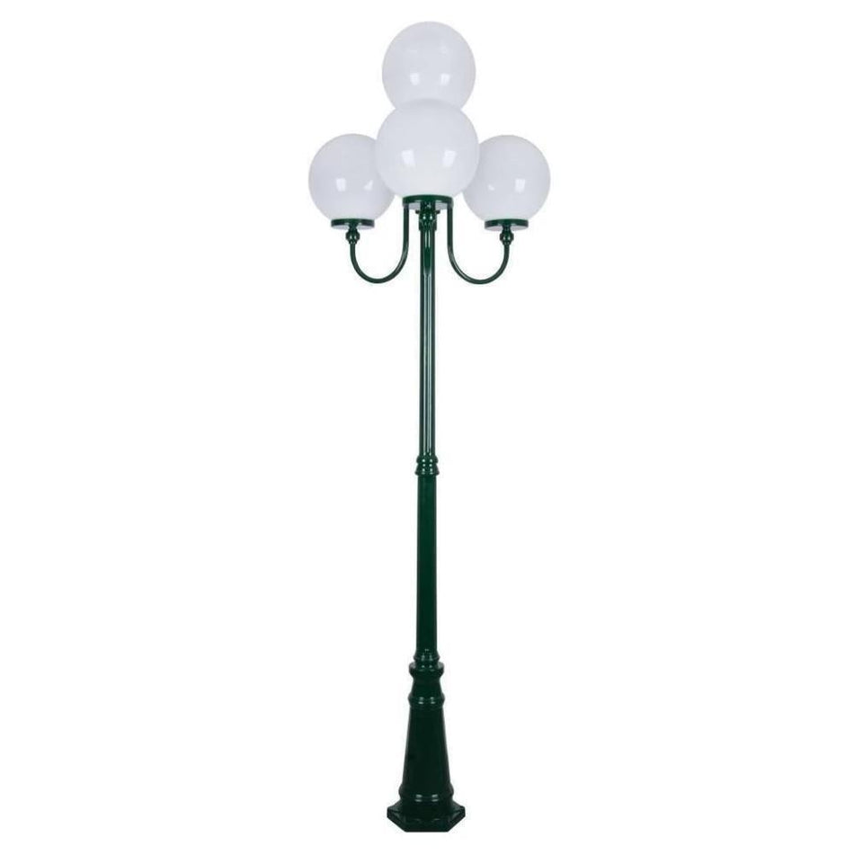 GT-627 Lisbon Four 30cm Spheres Curved Arms Tall Post Light - Powder Coated Finish / E27 - Green
