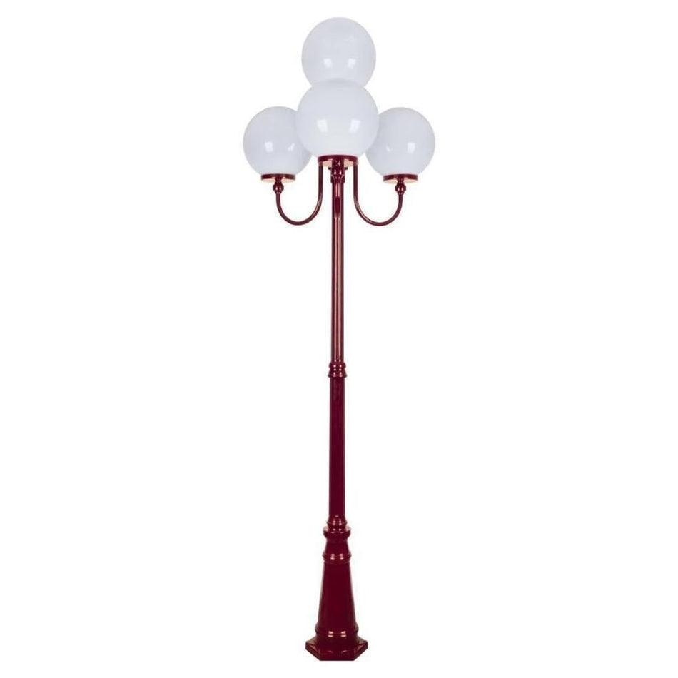 GT-627 Lisbon Four 30cm Spheres Curved Arms Tall Post Light - Powder Coated Finish / E27 - Burgundy