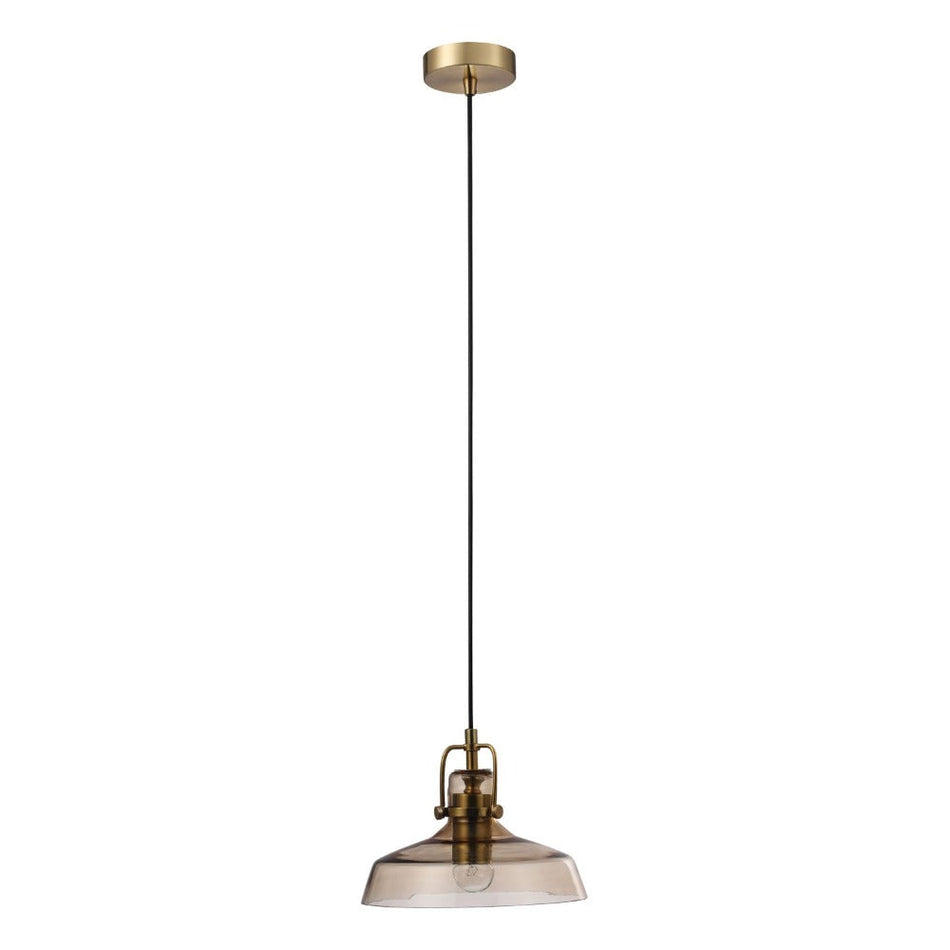 HOIST/GLASS PNDT 1XE27 - Antique Brass / Amber
