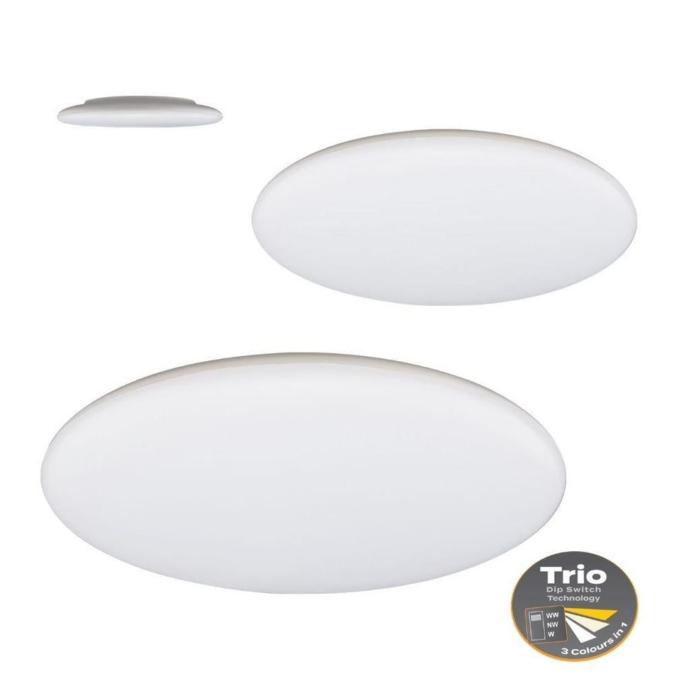 MONDO-300 Round Tricolour 20W 300MM Slimline LED Dimmable IP44 Oyster Light - White