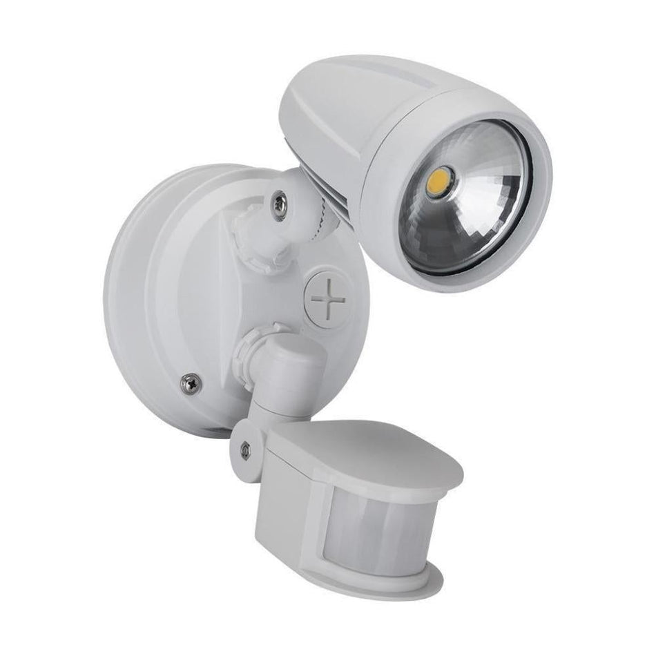 MURO-13S - 13W LED Single Head Exterior Spotlight With Sensor IP44 5000K - White