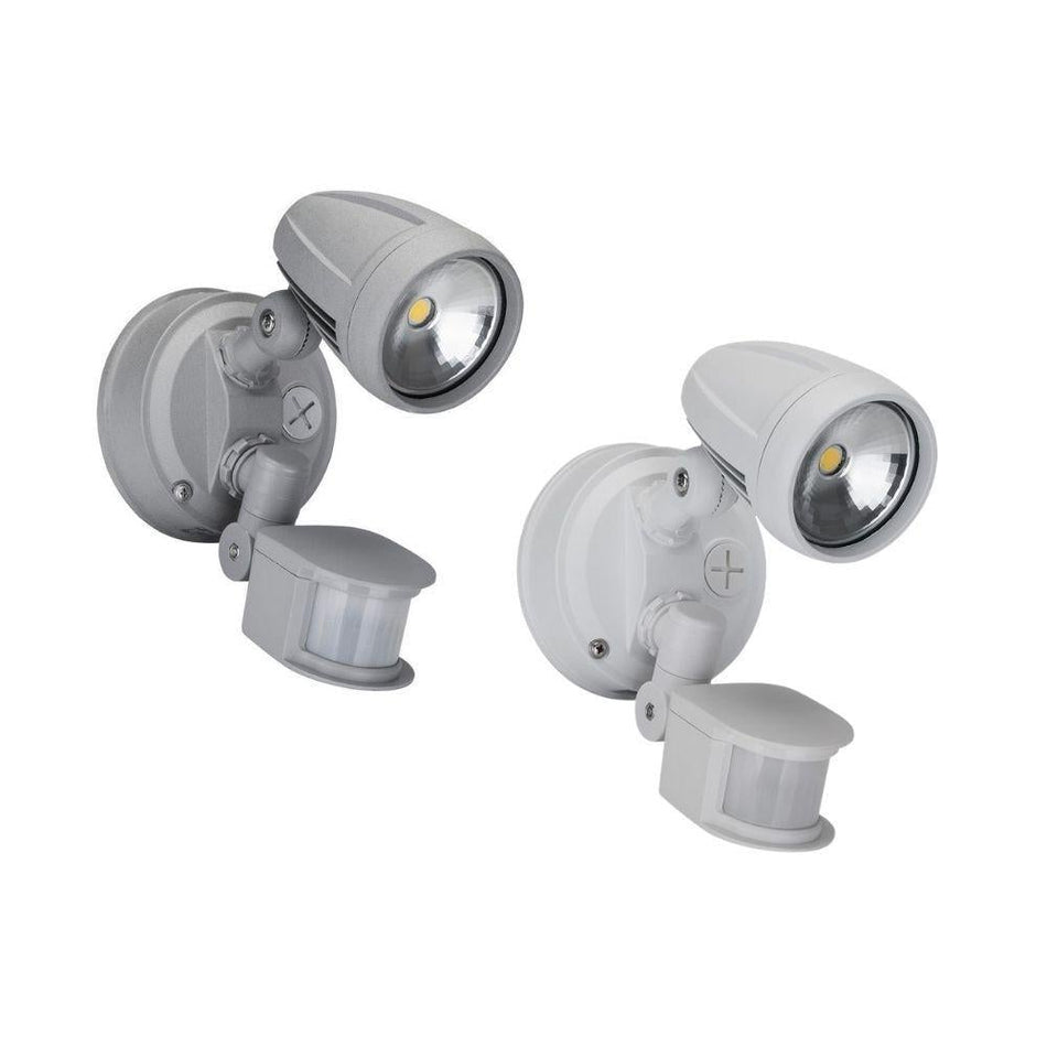 MURO-13S - 13W LED Single Head Exterior Spotlight With Sensor IP44 5000K - Silver