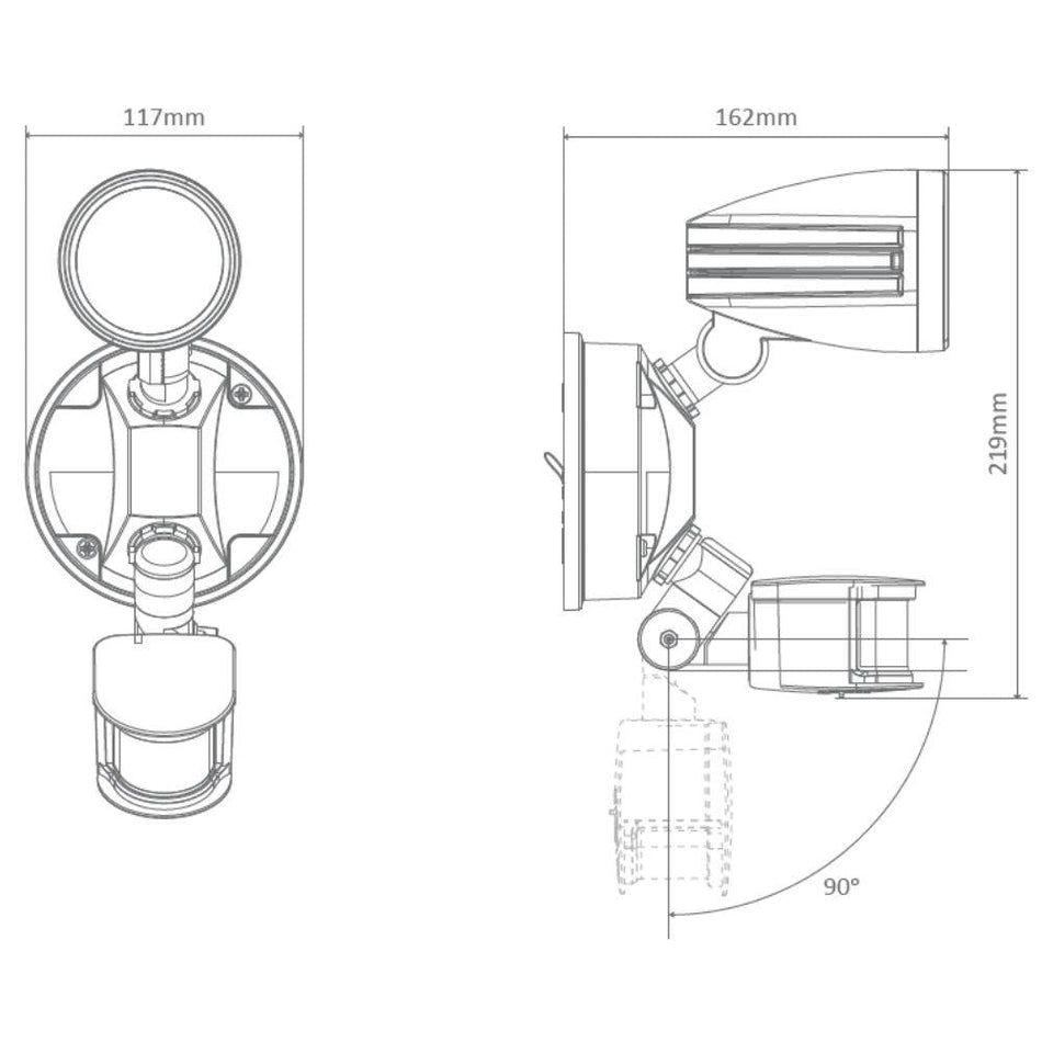 MURO-15S - 15W LED Single Head Exterior Spotlight With Sensor IP44 - Silver - 5000K