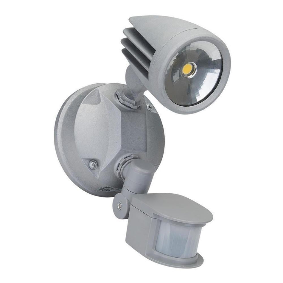 MURO-15S - 15W LED Single Head Exterior Spotlight With Sensor IP44 - Silver - 5000K