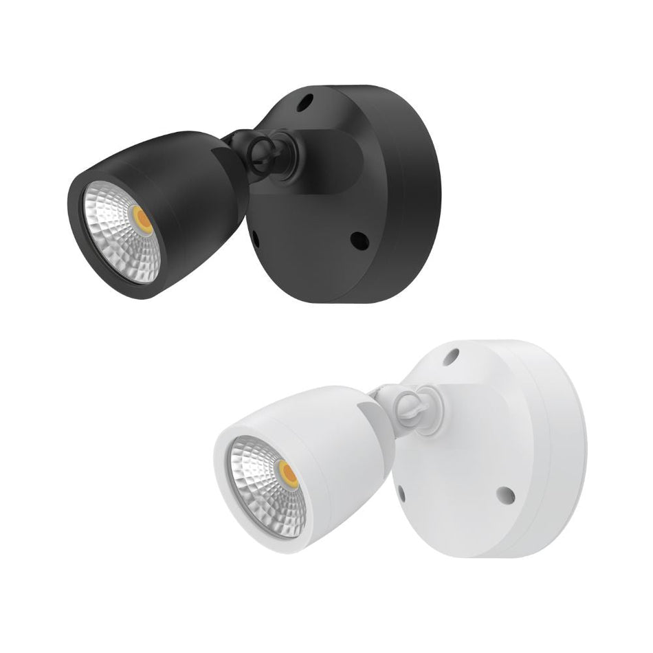 MURO-ECO-10 - 10W LED Tri-Colour Single Head Exterior Polycarbonate Coastal Spotlight IP65 - Black