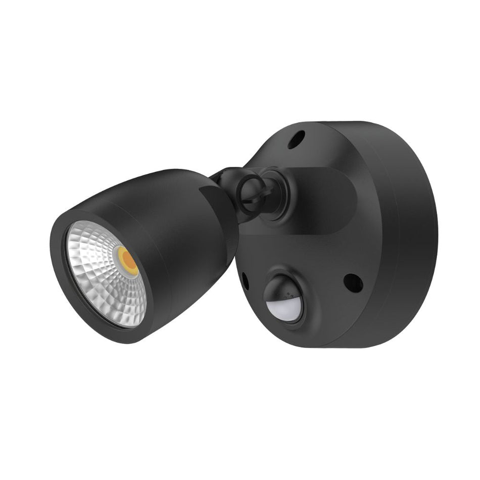 MURO-ECO-10S - 10W LED Tri-Colour Single Head Exterior Polycarbonate Coastal Spotlight With Slimline Sensor IP65 - Black