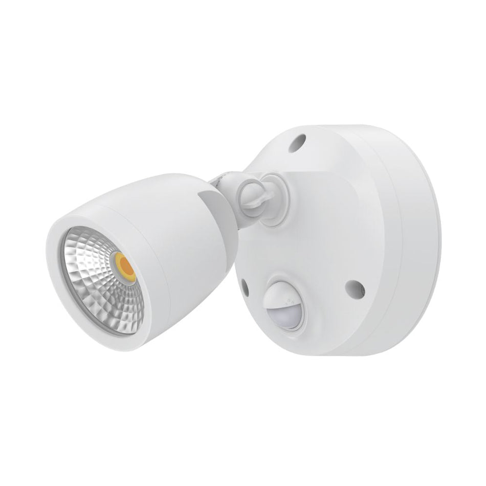 MURO-ECO-10S - 10W LED Tri-Colour Single Head Exterior Polycarbonate Coastal Spotlight With Slimline Sensor IP65 - White