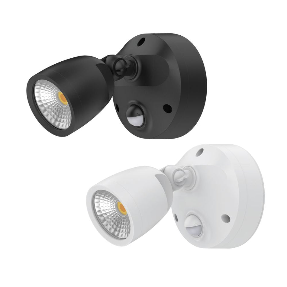 MURO-ECO-10S - 10W LED Tri-Colour Single Head Exterior Polycarbonate Coastal Spotlight With Slimline Sensor IP65 - Black