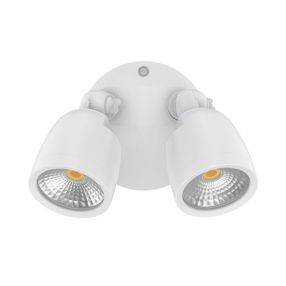 MURO-ECO-20 - 20W LED Tri-Colour Twin Head Exterior Polycarbonate Coastal Spotlight IP65 - White