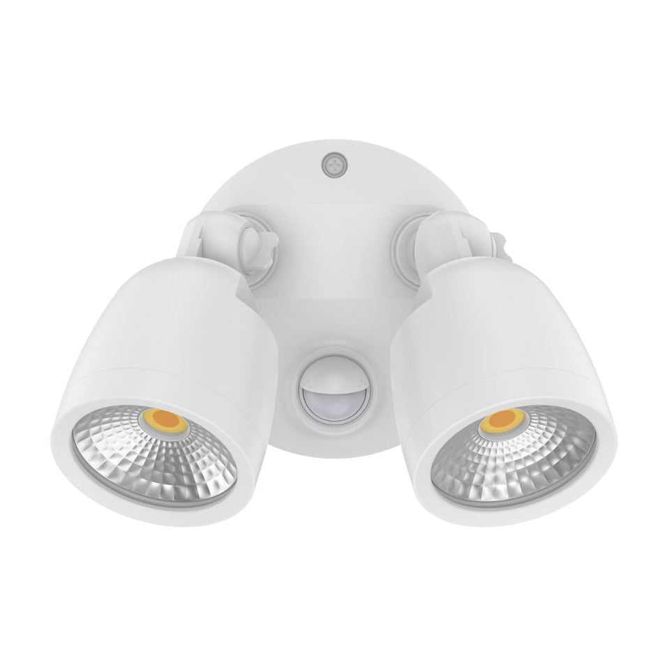 MURO-ECO-20S - 20W LED Tri-Colour Twin Head Exterior Polycarbonate Coastal Spotlight With Slimline Sensor IP65 - White