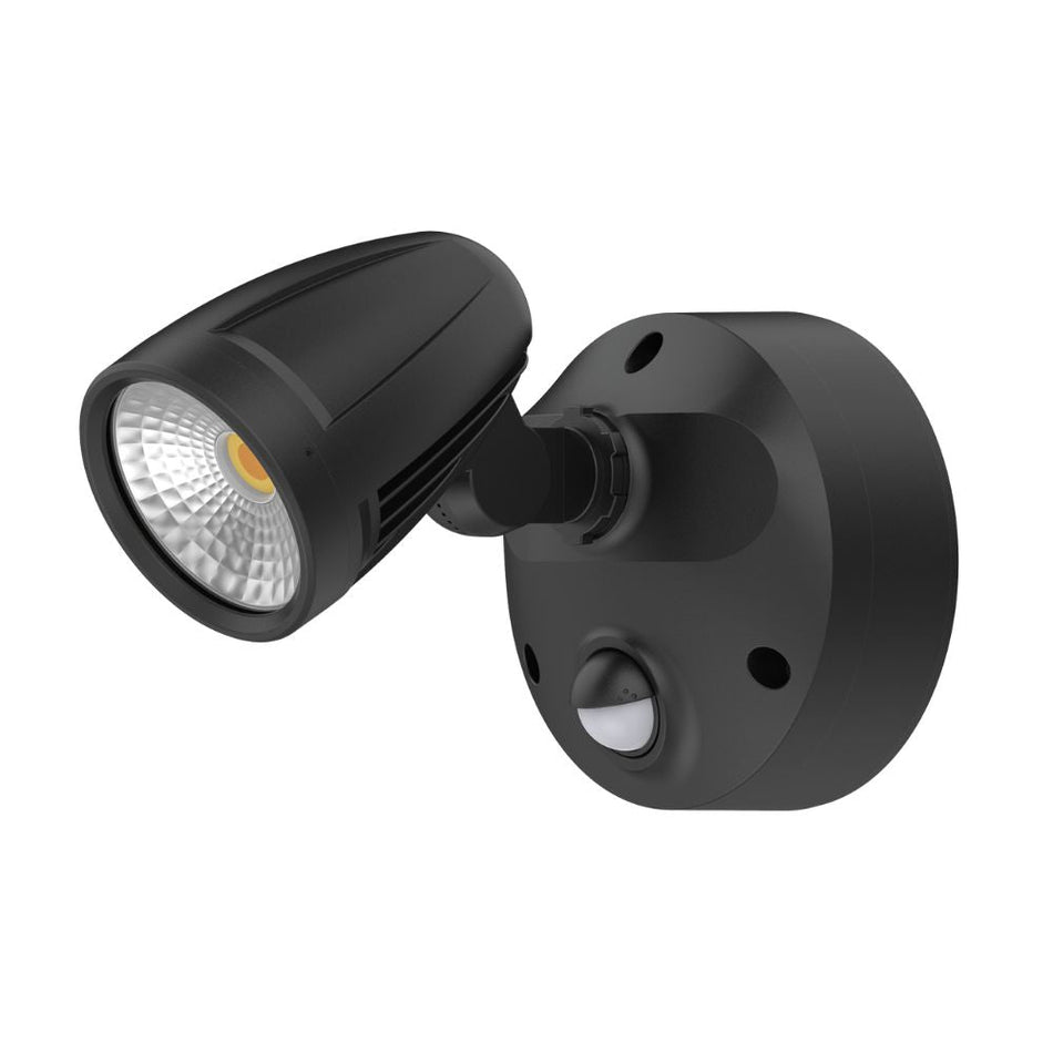 MURO-MAX-16S - 16W LED High Output Tri-Colour Single Head Exterior Spotlight With Slimline Sensor IP65 - Black