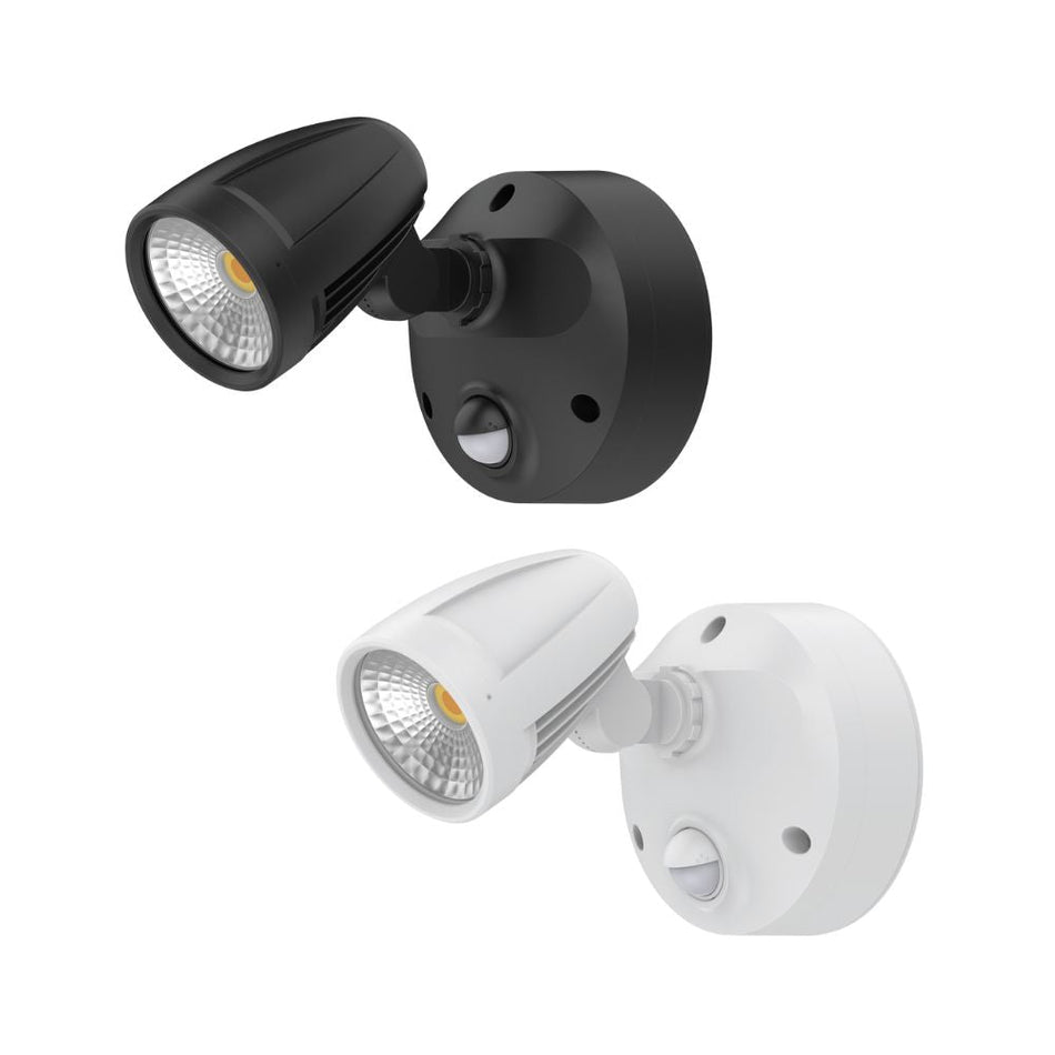 MURO-MAX-16S - 16W LED High Output Tri-Colour Single Head Exterior Spotlight With Slimline Sensor IP65 - Black