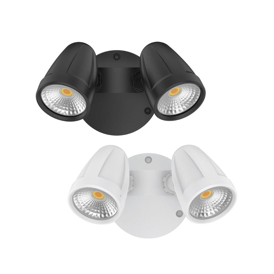 MURO-MAX-32 - 32W LED High Output Tri-Colour Twin Head Exterior Spotlight IP65 - Black