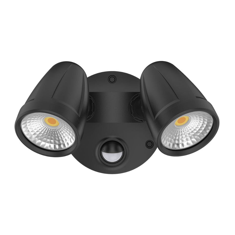 MURO-MAX-32S - 32W LED High Output Tri-Colour Twin Head Exterior Spotlight With Slimline Sensor IP65 - Black