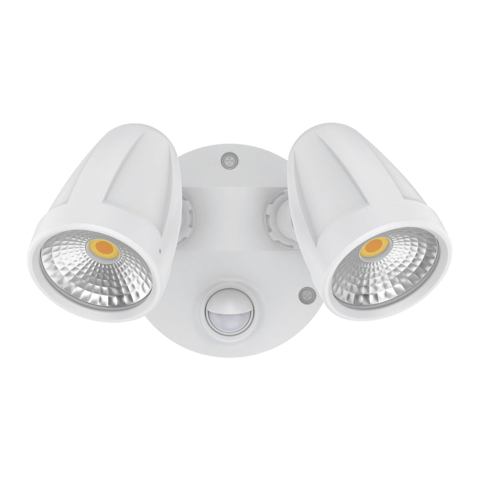 MURO-MAX-32S - 32W LED High Output Tri-Colour Twin Head Exterior Spotlight With Slimline Sensor IP65 - White