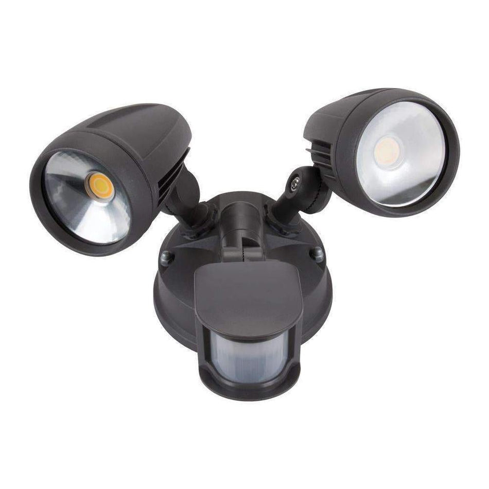 MURO-PRO-30S - 30W LED Tri-Colour Twin Head Exterior Spotlight With Sensor IP44 - Dark Grey
