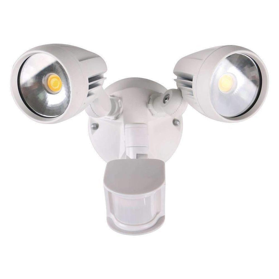 MURO-PRO-30S - 30W LED Tri-Colour Twin Head Exterior Spotlight With Sensor IP44 - White