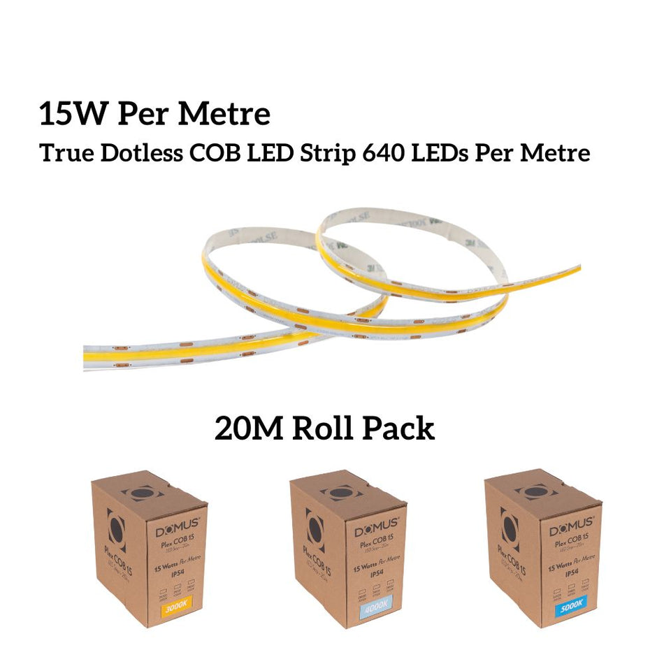 PLEX-COB-15-20M - 20M Roll Pack 15W LED Per Metre 640LED True Dotless Striplight IP54 24V - DRIVER REQUIRED
