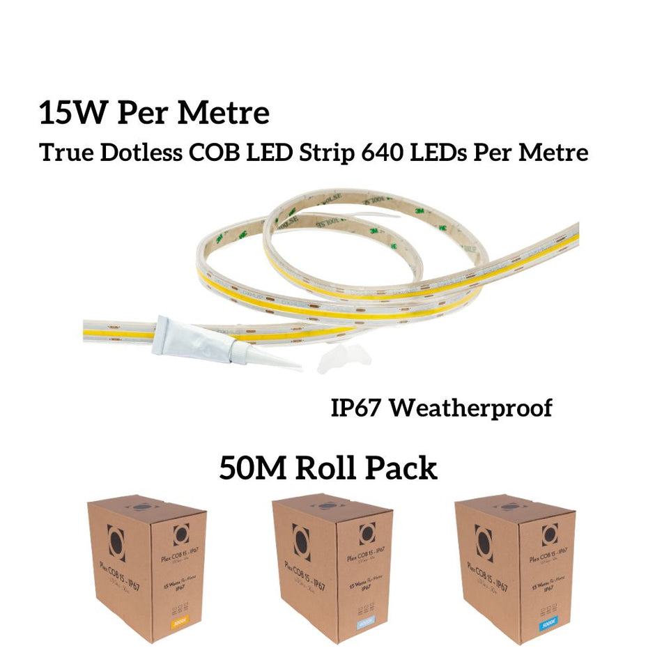 PLEX-COB-15-IP67-50M - 50M Roll Pack 15W LED Per Metre 640LED True Dotless Striplight IP67 24V - DRIVER REQUIRED