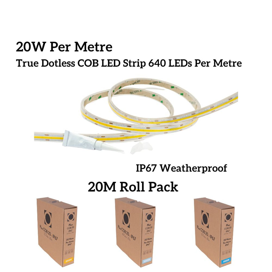 PLEX-COB-20-IP67-20M - 20M Roll Pack 20W LED Per Metre 640LED True Dotless Striplight IP67 24V - DRIVER REQUIRED