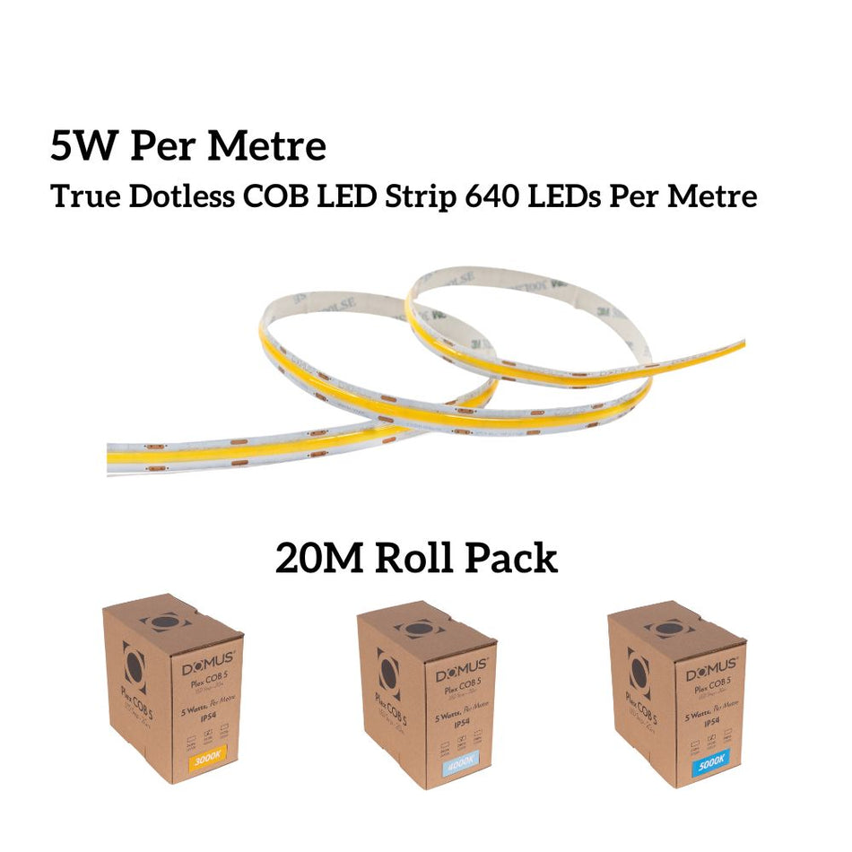 PLEX-COB-5-20M - 20M Roll Pack 5W LED Per Metre 640LED True Dotless Striplight IP54 24V - DRIVER REQUIRED
