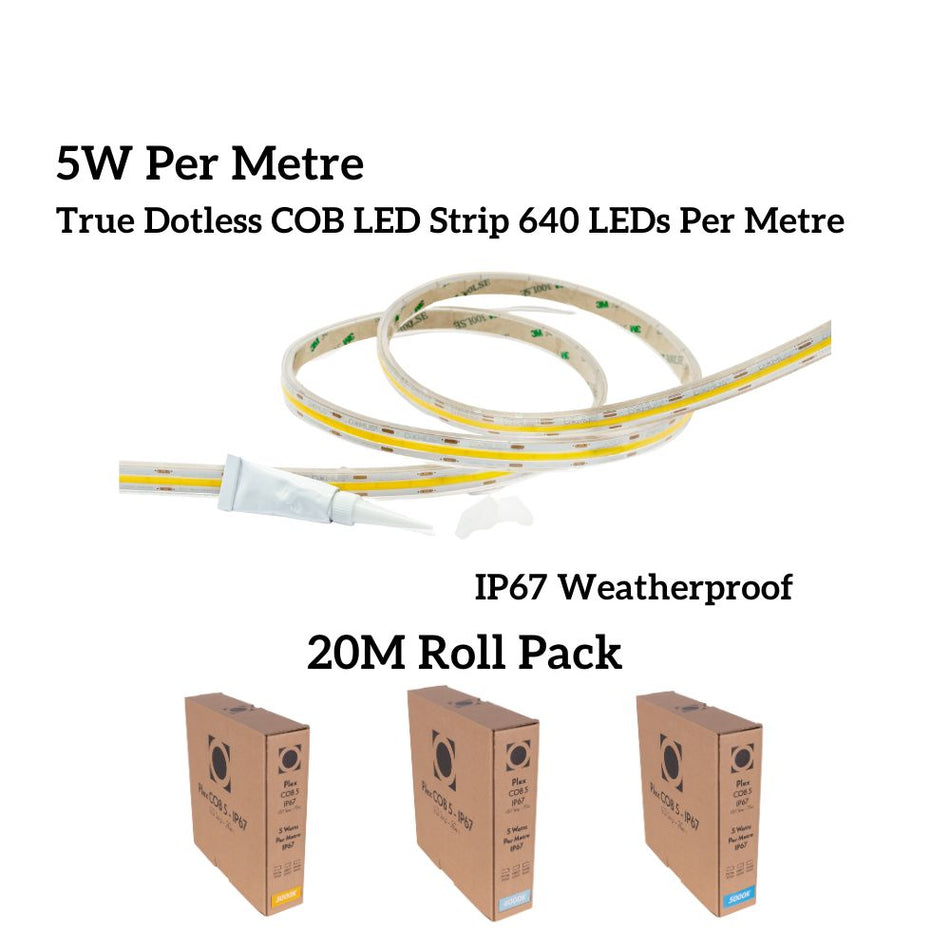 PLEX-COB-5-IP67-20M - 20M Roll Pack 5W LED Per Metre 640LED True Dotless Striplight IP67 24V - DRIVER REQUIRED
