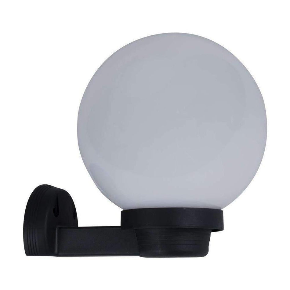 POLYWALL-BLK - 200mm Polycarbonate Sphere & Arm Wall Light Black - Opal