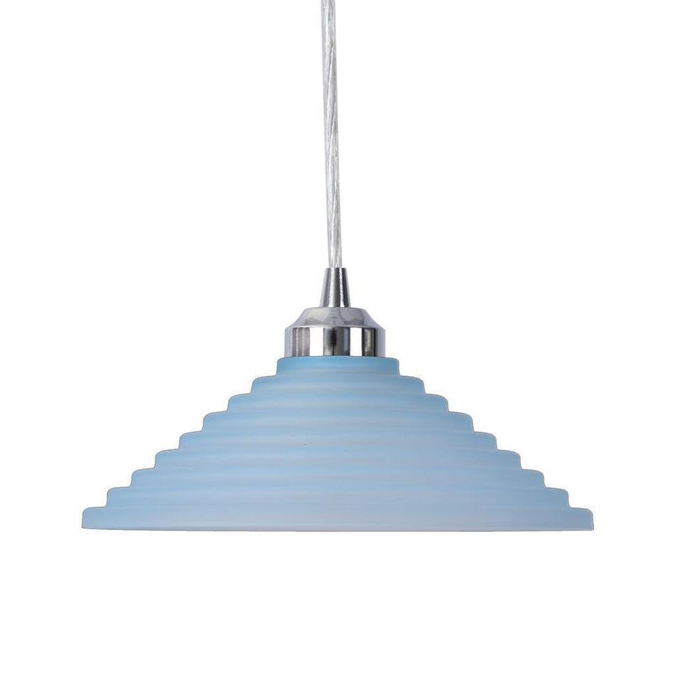 STEP-GLASS - 1 Light Art Deco 250mm/300mm/350mm/400mm Stepped Glass Pendant - Blue